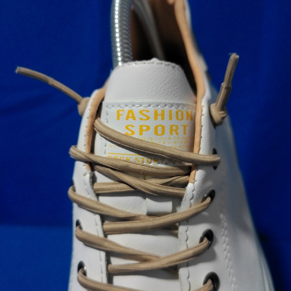 Fashion Sport Mens White Low Top Sneakers Tan Accents Casual Shoes Size 40 - Picture 5 of 8